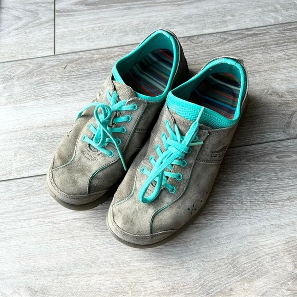 Dansko Grey Suede Leather Turquoise Trim Sneakers - Picture 1 of 15